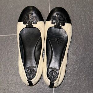 Tory Burch Cream and Black Ballerina Flats